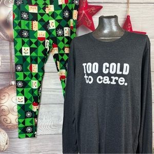 Bella & Canvas 2XL long sleeve top with LuLaRoe TC2 Christmas leggings